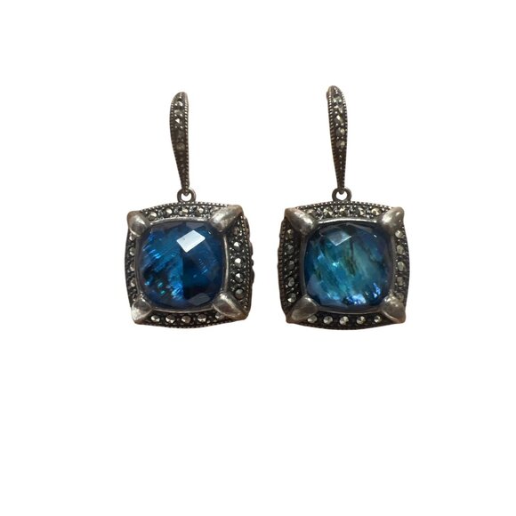 Lavish by TJM Sterling Silver Blue Abalone Doublet Frame Earrings - Picture 2 of 6